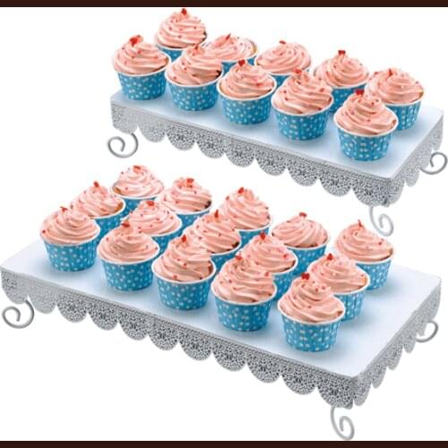 2Pcs/set White Cake Stands Rectangle Metal Cupcake Display Tray for Wedding Kids Birthday Dessert Table Food Cake Decorating