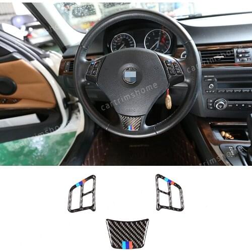 3*Real Carbon Fiber Steering Wheel Cover Trim For BMW 3 Series E90 E92 2005-2012