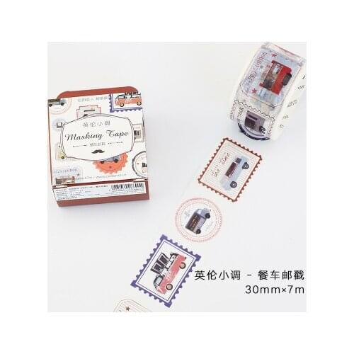 3cm 7m 1 Pcs British Style Retro Stamp Design Washi Tape DIY Scrapbook Sticker Label Masking Home Decor