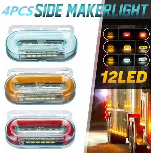 4pcs 12V/24V 12 LED Car Truck Side Marker Lights Signal Lights Indicator Lamps Warning Tail Light Trailer Bus Caravan