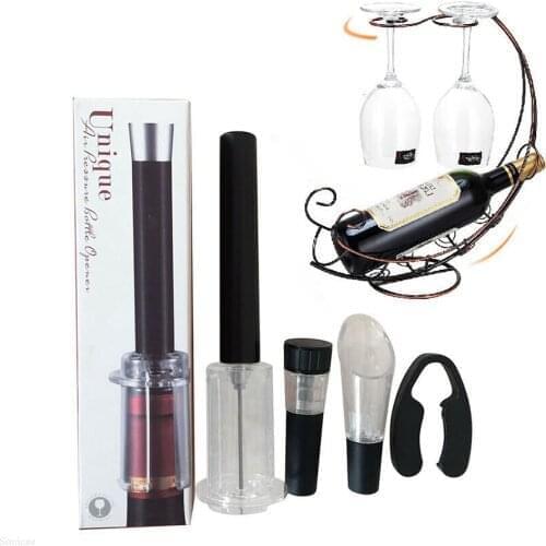 4Pcs/ Set Gift Box Wine Opener Set Air Pressure Wine Bottle Opener+ Foil Cutter+ Wine Pourer+ Vacuum Stopper 2020 Hot Sell 3