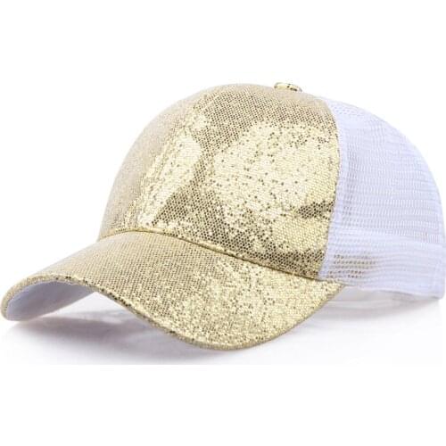 Fashion Women Girl Ponytail Baseball Cap Sequins Shiny Messy Bun Snapback Caps Sun Hat Summer Hip Hop Caps Casquette Femme