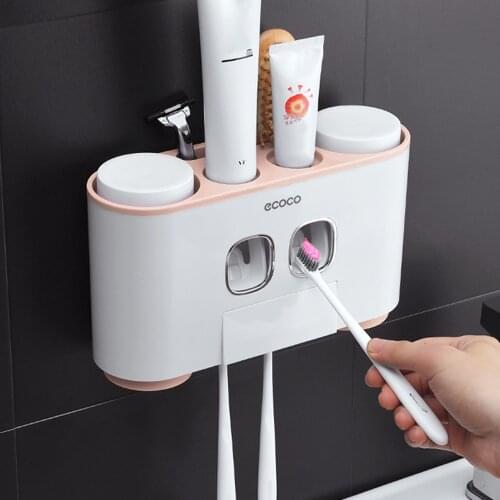 ECOCO Wall-mount Toothbrush Holder Auto Squeezing Toothpaste Dispenser Toothbrush Toothpaste Cup Storage Bathroom Accessories