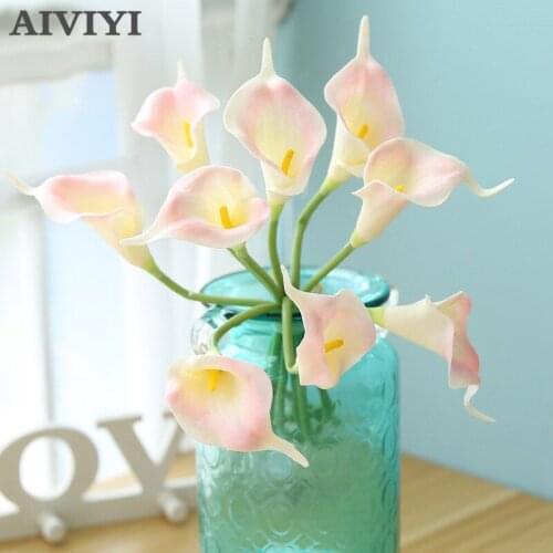 PU Calla lily Flower 9 heads Real Touch Wedding flower Bouquet Artificial Silk flowers For Home Party Decoration