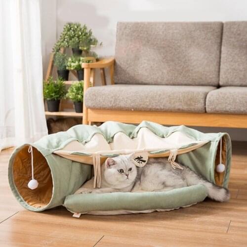Cat Bed Play Tunnel Mat Collapsible Pet Cat Tunnel Tubes Toys with Plush Ball Interesting Interactive Play Cat Accessories
