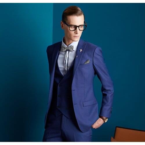 Handsome Groomsmen Peak Lapel Groom Tuxedos Mens Wedding Dress Man Jacket Blazer Prom Dinner (Jacket+Pants+Tie+Vest) A558