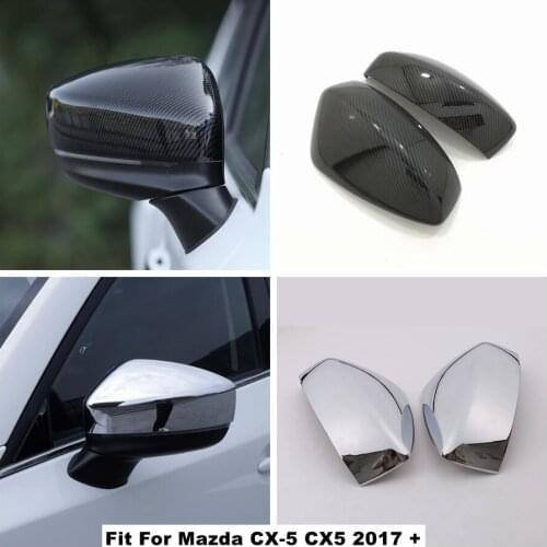 2 Pieces Rearview Mirror Cover Cap Trim Chrome / Carbon Fiber Look Fit For Mazda CX-5 CX5 2017 - 2021 Car Accessories