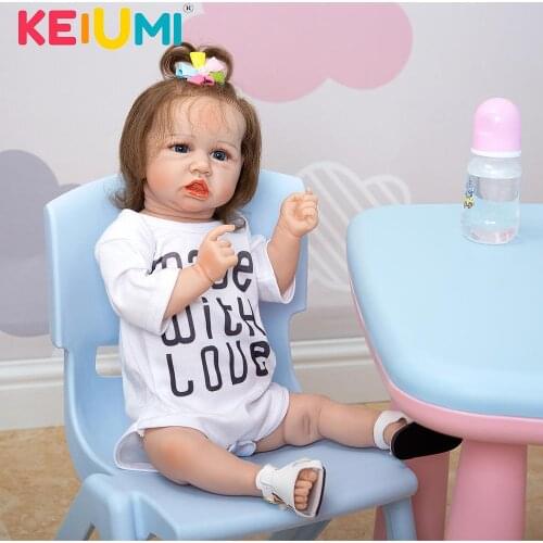 KEIUMI Reborn Baby Dolls Full Body Silicone Girl 23 Inch Bebe Doll Menina Bath Toy For Kid Birthday Gifts House Play Toy Doll