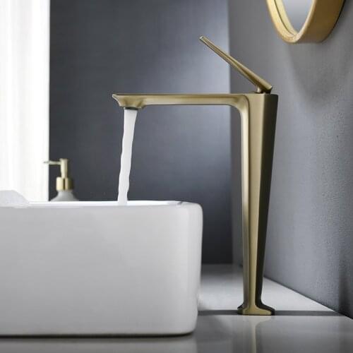 Brushed Gold Brass Bathroom Washbasin Faucet Cold And Hot Mixer Water Taps Deck Mounted Single Hole Sinle Handle