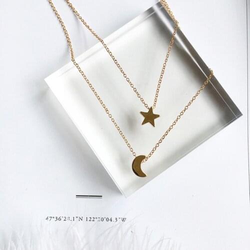 NEW Fashion Jewelry Gold Color Moon Star Sun Pendant Necklaces Crescent Pendant Long Necklaces For Women 2 Pieces/Set Wholesale