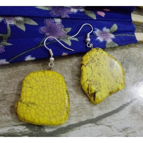 Fashion Jewelry Earring Bright Yellow stone howlite Silce Stone baroque Dangle Hook Earring Gift