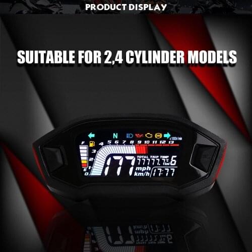 Motorcycle Speedometer Universal Tachometer LCD Digital Odometer Gauge Fuel Level Meter 14000RPM 199km/h for 1,2,4 Cylinders