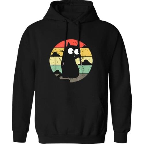 Hooded For Mens Black Cat Cartoon Long Sleeve K-pop Leisure Streetwear Mans Clothing Tops Comfortable Casual Tracksuits Homme