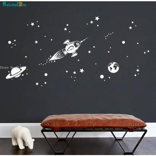 Sky Full Of Stars Wall Stickers Home Kids Baby Room Decor Outer Space Rocket Ship Vinyl Art Murals Planet Gift YT5207