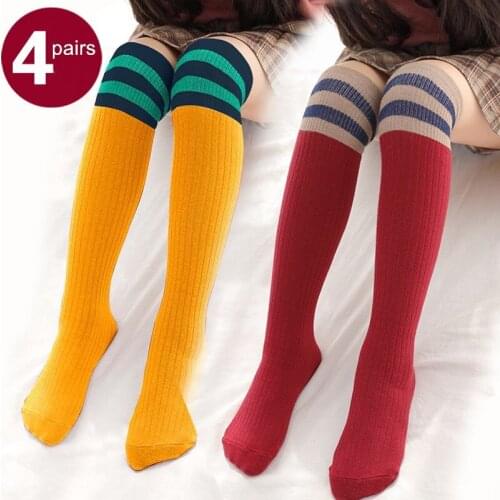 Girls' Socks Spring and Autumn Summer Childrens Stockings Pure Cotton Baby Princess Knee High Long Soft Stocks Stripes Letters