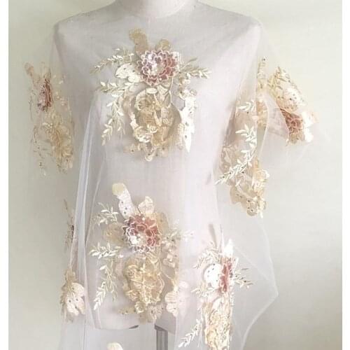 New 3D Flowers Beaded Mesh Sequin Embroidery Patch Wedding/Evening Dress Clothing Sew Patches Diy Floral Lace Fabrics Applique