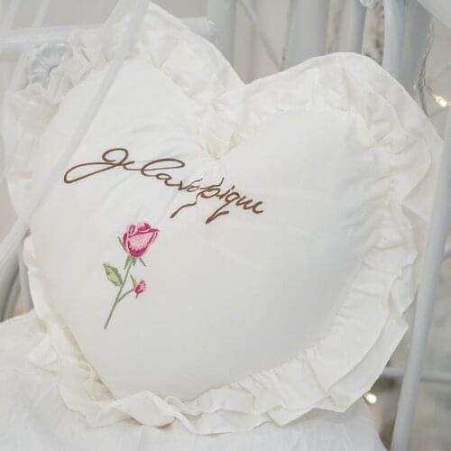 New 100% Cotton Love Heart Shape Cushion Embroidered Decorative Throw Pillow For Bedroom With Ruffles Soft Decorative Pillows