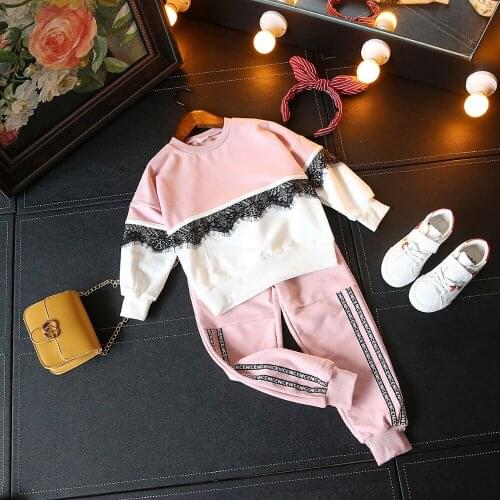 1-7Y New Girl clothing set Sweet Lace Tshirt pant Suit children tracksuit girls baby sweatshirt casual clothes