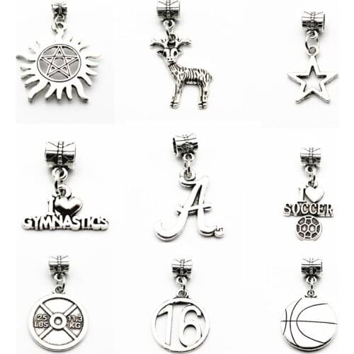 Wholesale 12pcs/lot Silver Alloy deer I love football Dangle Charms Lobster Clasp Hanging Charm fit Bracelet&Pendant Necklace