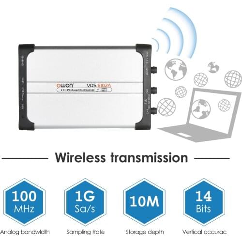Owon VDS6102A USB PC Virtual Oscilloscope 2 Channel 100 MHz 1Gsa/s 14bits ADC Type-C Digital USB Oscilloscopes PC Scopemeter