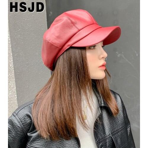 Autumn Winter Hats Fashion Women Solid Color Leather Octagonal Newsboy Caps Ladies Casual PU Hat Winter Beret Female Artist Cap