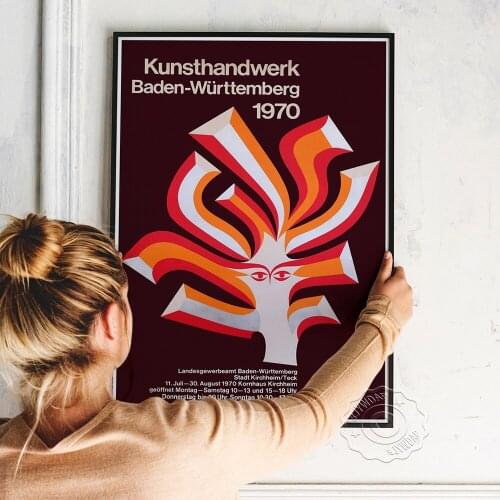 Landesgewerbeamt Baden-Wurttemberg Kunsthandwerk Poster, Stadt Kirchheim Vintage German Exhibition Painting, Abstract Art Prints