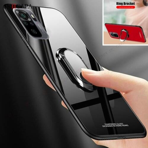 Tempered Glass Shockproof Phone Case For Redmi Note 10 Pro K30s 9C 9A 10X Pro 5G Note 8T Magnetic Ring Holder Stand Phone Cover