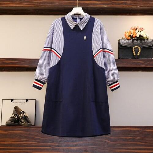 Plus size office ladies long sleeve patchwork a line dresses for women korean A line dress women elegant vintage dresses 2021