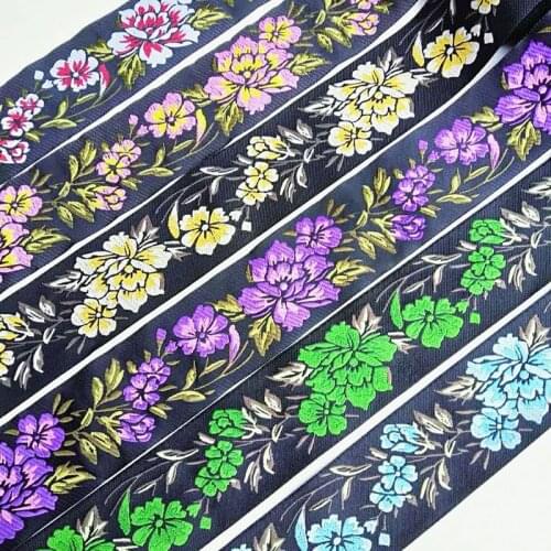 High Quality Vintage Blooming Flowers Webbing 5CM 10YARD Woven Jacquard Ribbon for Curtain Straps Sofa Clothing Balt Accessory