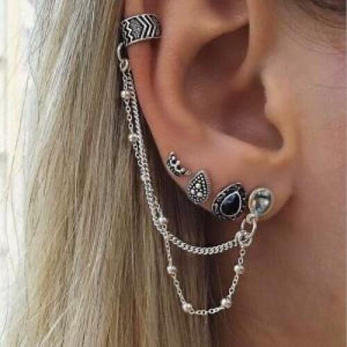 Vintage Fashion 4PCS/SET Bohemia Crown Water Droplets Chain Gem Stud Earrings Set For Women Bijoux Brincos