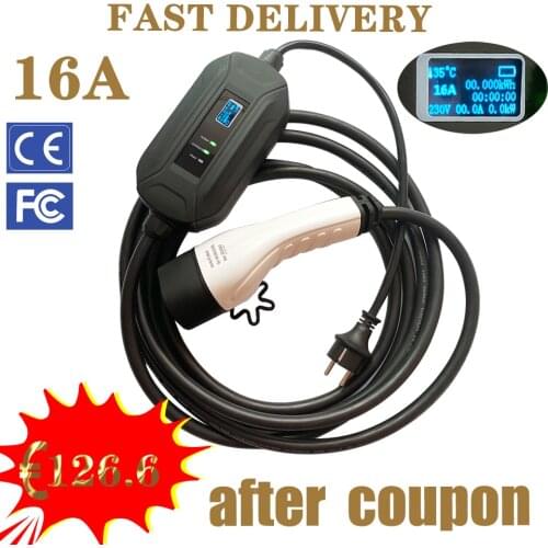 Electric vehicle charger SAE J1772 Type 1 IEC62196 Type 2 EVSE EV, EV portable charger 16A European standard plug