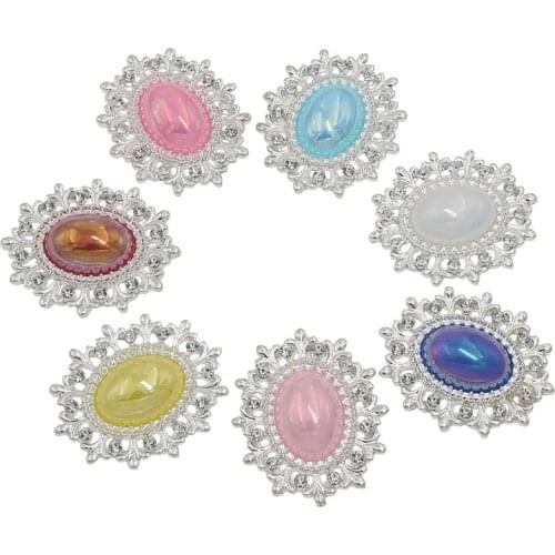 10pcs/lot 28x24mm Rhinestone Pearl Buttons Decorative For Craft Sewing Diamond Flatback Button Embellishment DIY Hair Accessory