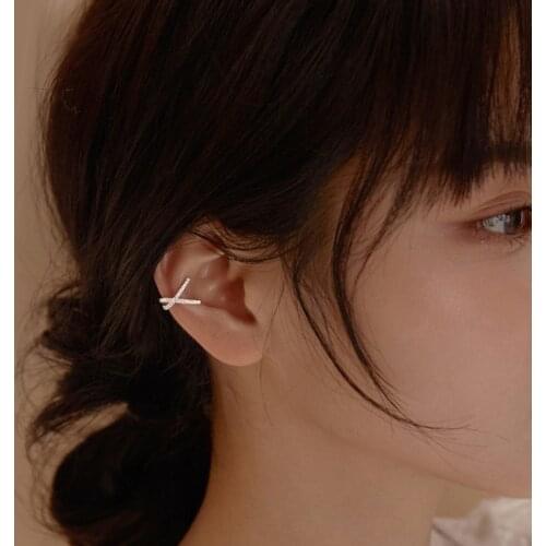 925 Sterling Silver Cross Clip Earring for Women Girl Ear Cuffs Cubic Zircon Jewelry Female Crystal Brincos Joyas De Plata 925