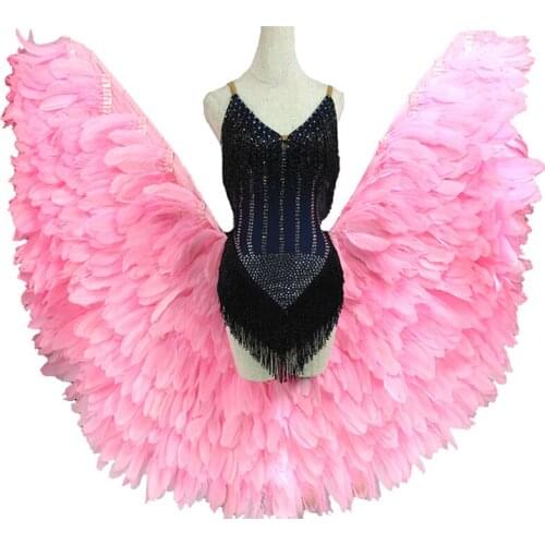 Pink Feather Latin Dance Costume Women Black Fringe Dress Salsa Latin Performance Wear Big Tail Skirt Grand Stage Clothes BL5402