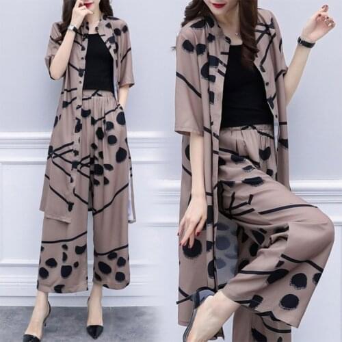 Polka Dot Chiffon Cardigan And Wide Leg Pants Womens Sets Two Piece 2019 Short Sleeve Single-breasted Top Loose Pants Suit Set