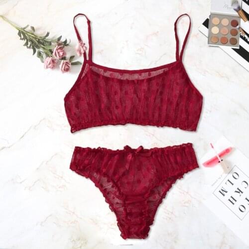 2019 Fashion Spring New Women Sexy Mesh Bra Set Bowknot Solid Soft Underpants Sleepwear Ladies Lingerie Set Wine femme mujer