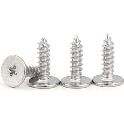 100pcs M3 M3.5 size phillips round head screw self tapping tip end male bolt big diameter head cross drive 304 stainless steel