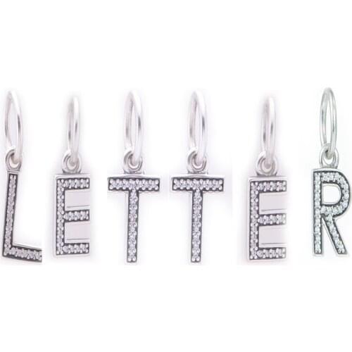 26 Alphabt Dangle Clear CZ Letters Beads for Silver 925 Bracelets DIY Jewelry Fashion Silver Beads for Jewelry Making Word Bead