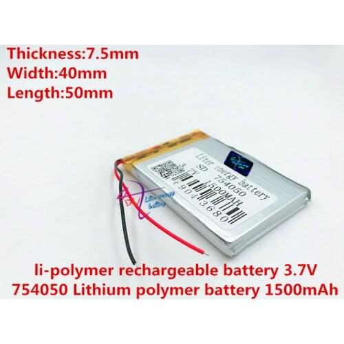 3.7V,1500mAH,754050 polymer lithium ion / Li-ion battery for dvr,GPS,mp3,mp4,cell phone,speaker