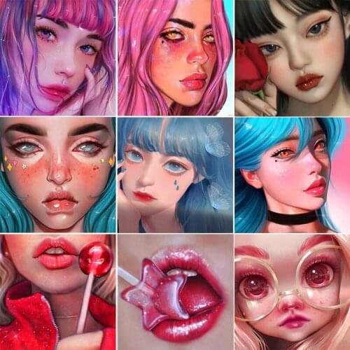 5D DIY Diamond Painting Cute Girl Cross Stitch Full Circle Diamond Cross Stitch Anime Rhinestone Picture Home Decoration Artwork