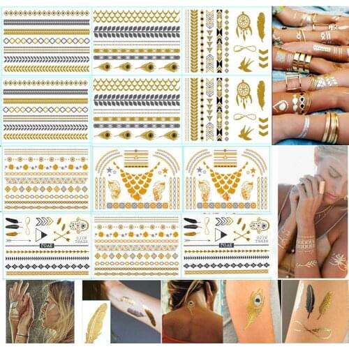 6Pcs Fashion Temporary Tatoo Stickers Sex Waterproof Gold Metallic Stickers Products For Body Art Painting