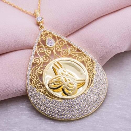 925 Sterling Silver Gold Plated Women Necklace with Drop Shaped Ottoman Sign