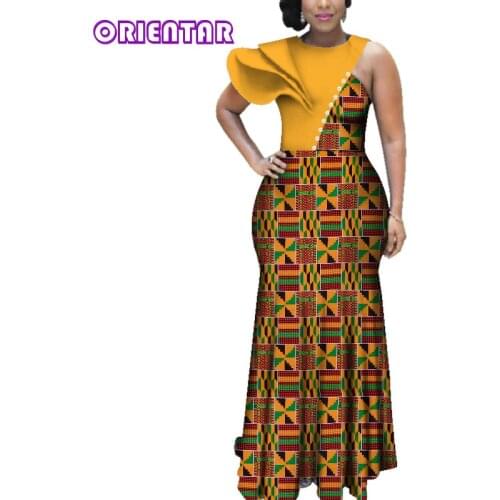 African Dresses for Women African Wax Print Bazin Riche Dashiki Long Dress Lady Elegant Wedding Party Africa Maxi Dress WY3619