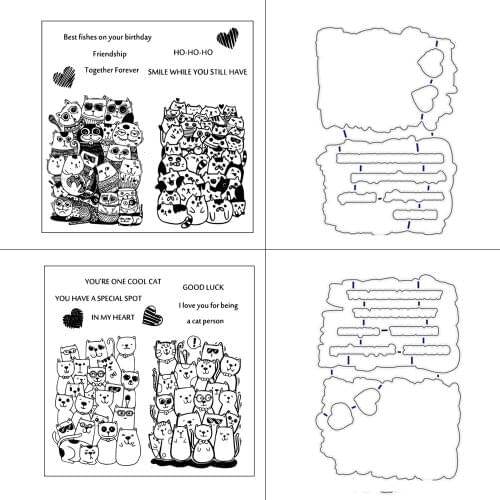 AZSG Funny Cats Heart-shape Cuting Dies Clear Stamps For DIY Scrapbooking/Album Decorative Silicone Stamp Crafts