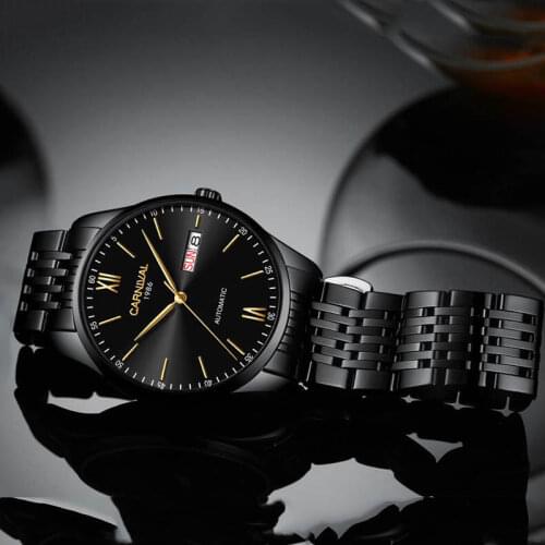 CARNIVAL Brand Luxury Sapphire Crystal Automatic Mechanical Watch Men Black Steel Waterproof Business Mens Mechanical Watches