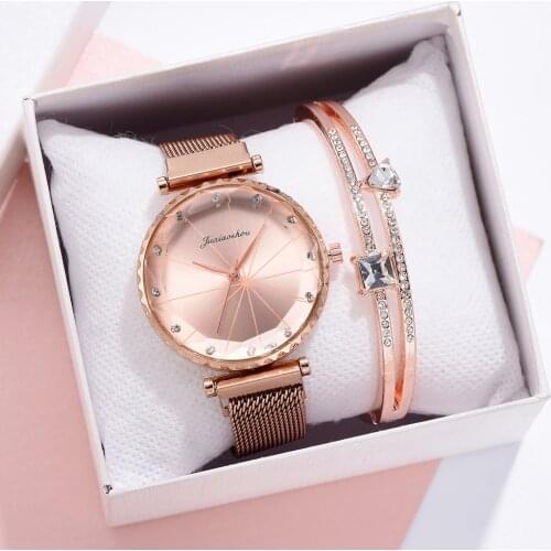 2pcs Set Watches For Women New Style Rose Gold Rhinestone Ladies Watch 2020 Dress Female Clock Relogio Feminino Dropshipping