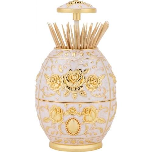 Zinc Alloy Toothpick Holder Flower Pattern Holder Metal Toothpick Dispenser Storage Box Organizer Dinner Table Decoration