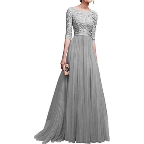 Women Floral Lace Hollow Out Chiffon Evening Party Dress Elegant A Line Ankle Length Party Dress Vestidos Plus Size Prom Dresses