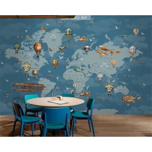 Beibehang Custom Murals Wallpaper Childrens room airplane Blue world map Living Room Office Study Interior Decor 3d Wallpaper