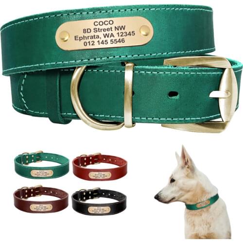 Custom Leather Dog Collar for Small Medium Large Dogs Pitbull Personalized Fashion Genuine Leather ID Collar with Name Plate